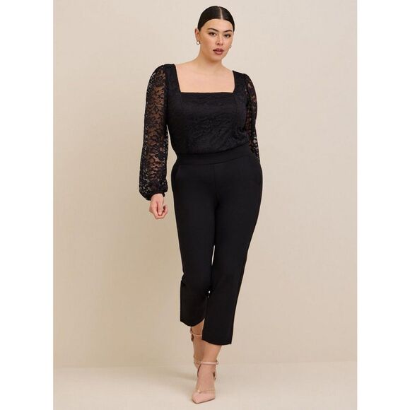 NWT Torrid 5X Deep Black Lace Knit Square Neck Sheer Long Sleeve Top Size 28 - Picture 2 of 8